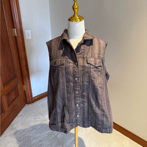 CJ Banks Brown Striped Sleeveless Button-Down Shirt